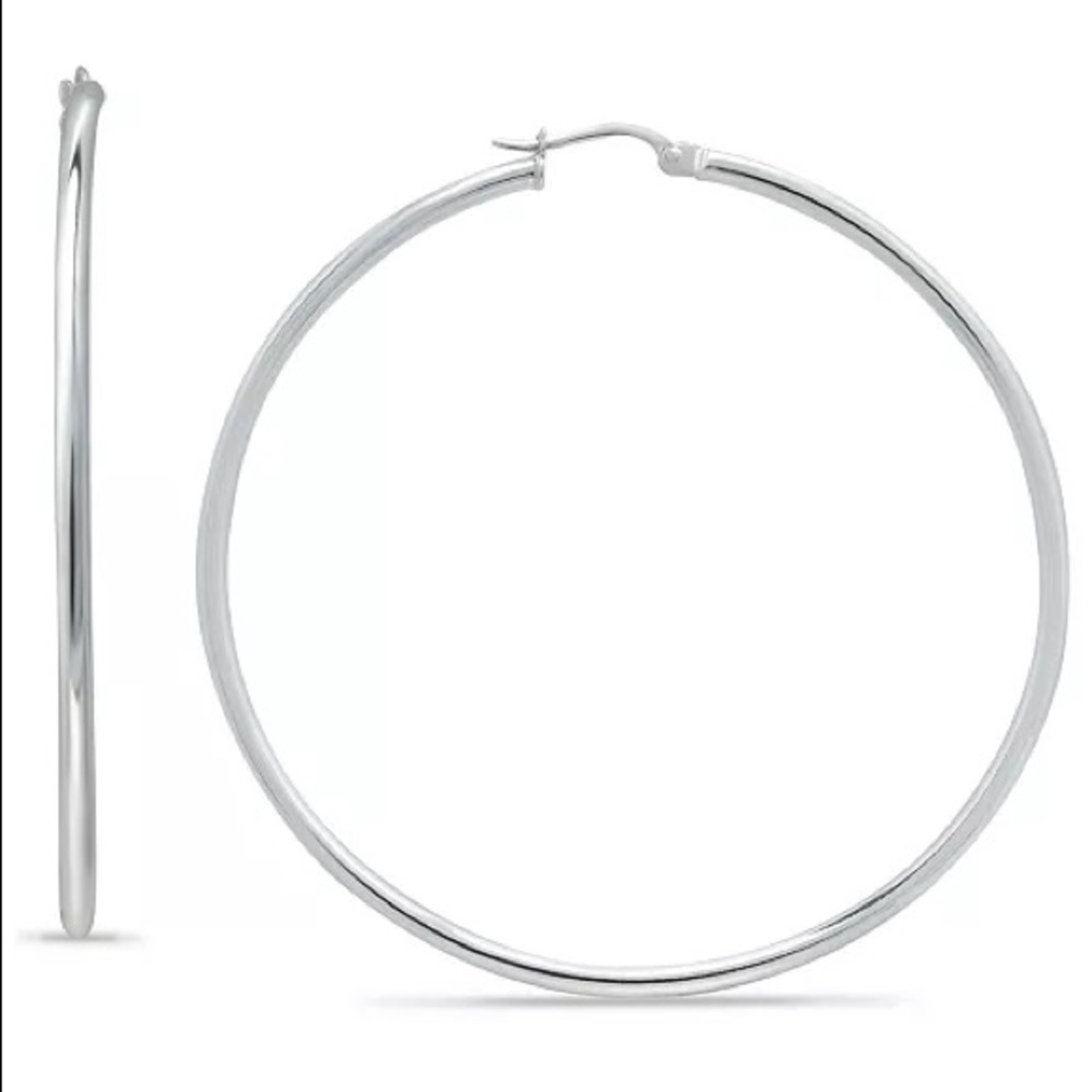 NWOT Macy’s Polished Hoop Earrings in Sterling Silver - 3” Inch Diameter